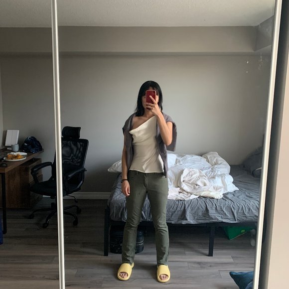 unisex army green skinny pants - Picture 2 of 9